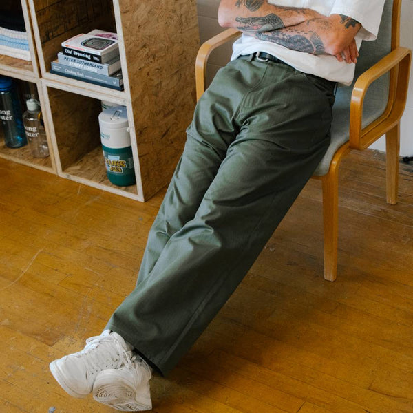 Alterior - Herringbone Wide Trouser - Olive