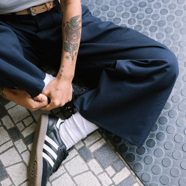 Alterior - Herringbone Wide Trouser - Navy