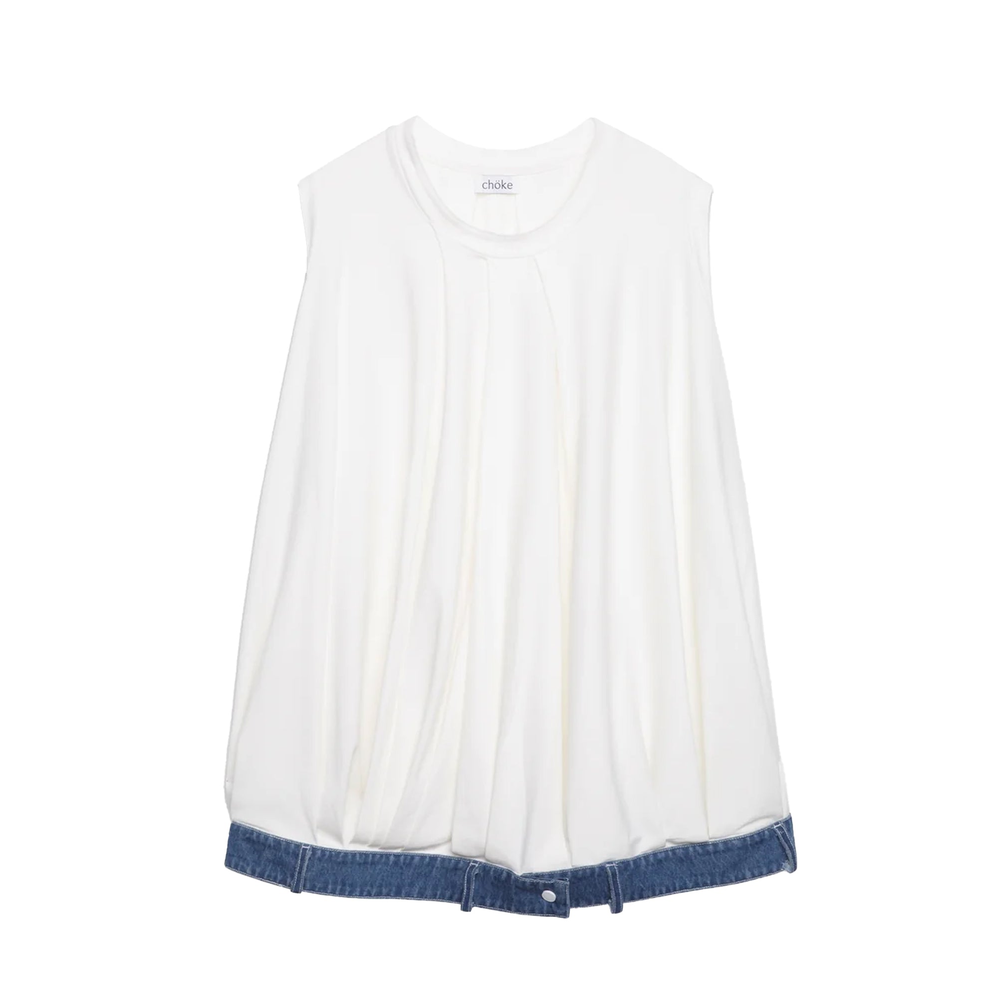 Chöke - Jersey Dress w/ Denim Waistband - White