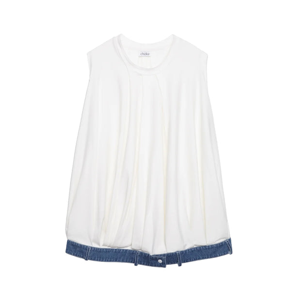 Chöke - Jersey Dress w/ Denim Waistband - White