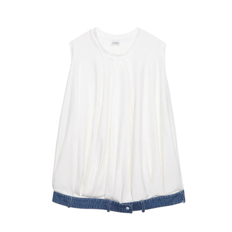 Chöke - Jersey Dress w/ Denim Waistband - White