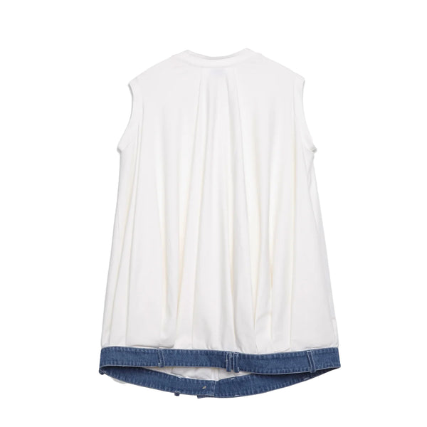Chöke - Jersey Dress w/ Denim Waistband - White