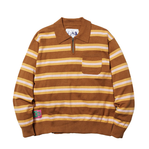 Ecstatic Research - Border Polo Knit - Brown