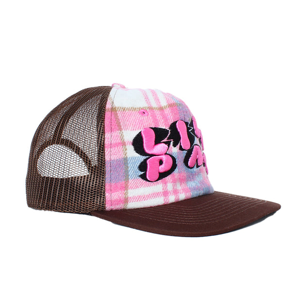 Lilypad - 6-Panel Unstructured Mesh Hat - Pink/Blue Flannel