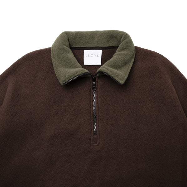 LLOYD / Alterior - Colour Block Fleece Half-Zip Pullover - Brown Olive