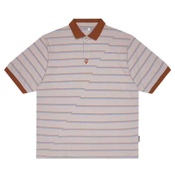 Sexhippies - Split Stripe Polo Shirt - Grey/Brown