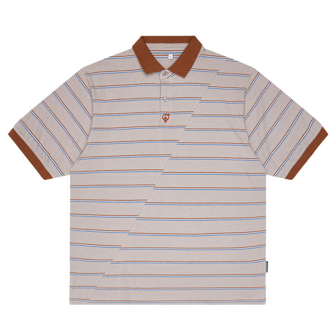Sexhippies - Split Stripe Polo Shirt - Grey/Brown