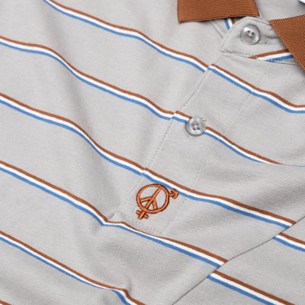Sexhippies - Split Stripe Polo Shirt - Grey/Brown