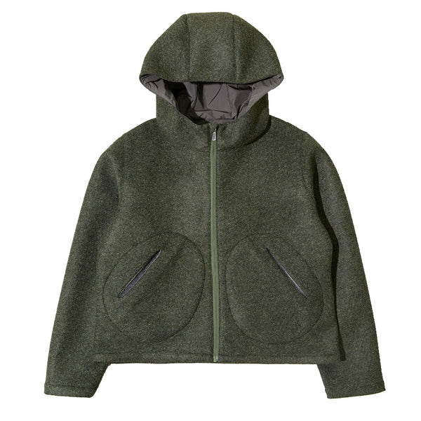 Sturla - Hooded Incision Jacket - Melange Green Bonded Wool