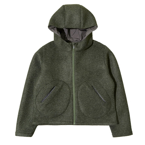 Sturla - Hooded Incision Jacket - Melange Green Bonded Wool