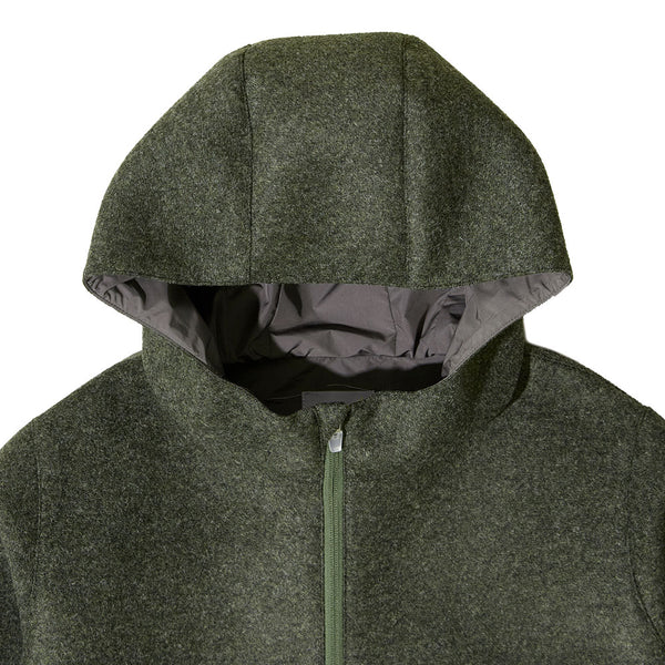 Sturla - Hooded Incision Jacket - Melange Green Bonded Wool