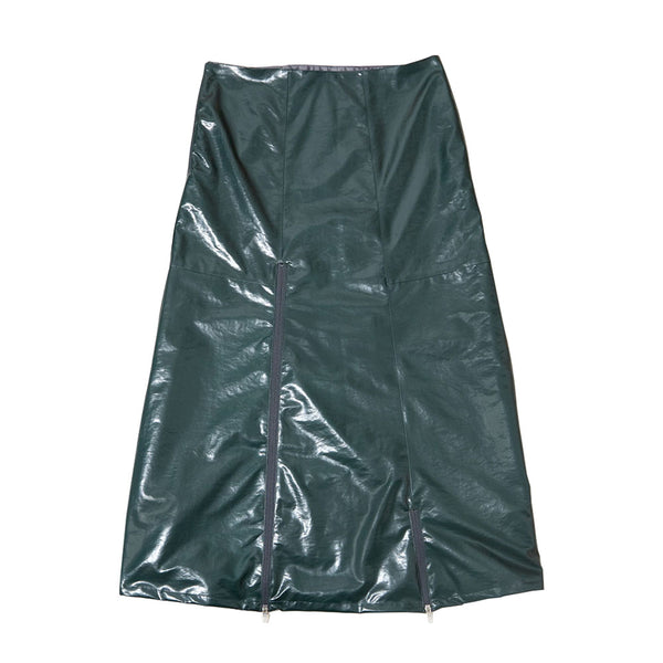 Sturla - Panel Skirt - Bottle Green Laminated Nylon Canvas