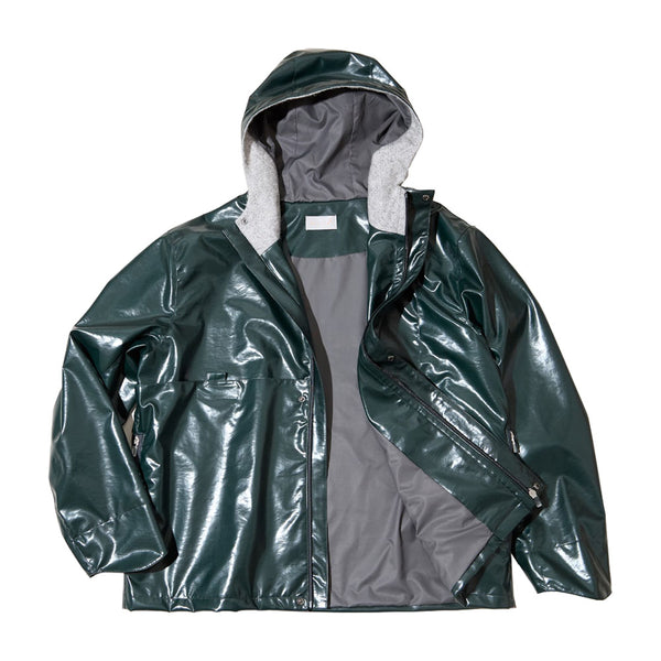Sturla - Tab Hooded Jacket - Bottle Green Laminated Nylon Canvas