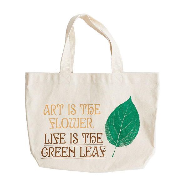 ALL CAPS STUDIO - Life Is The Green Leaf Large Tote Bag - Natural