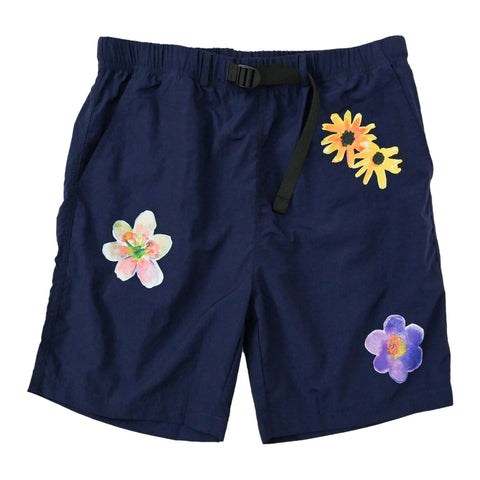 Sexhippies - Belted Nylon Flower Shorts - Navy